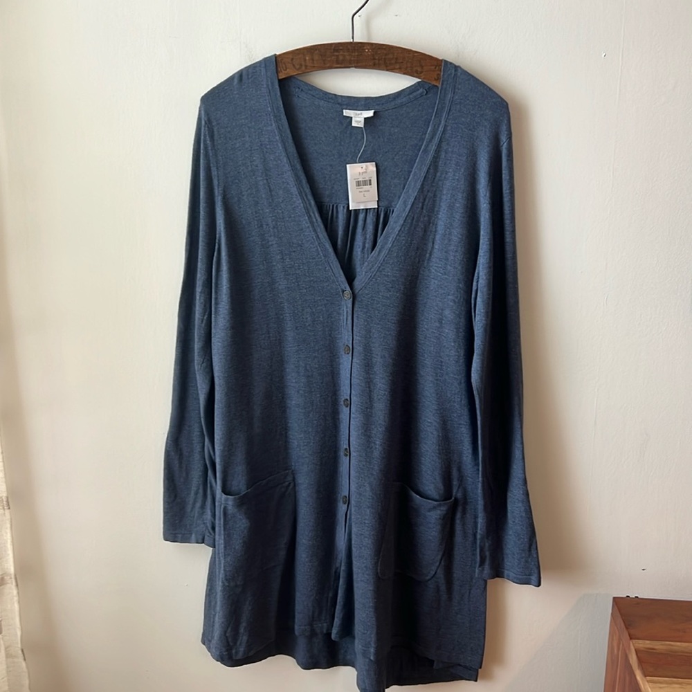 J Jill NWT Longline Lightweight Button Front Knit Cardigan.  Size Large.